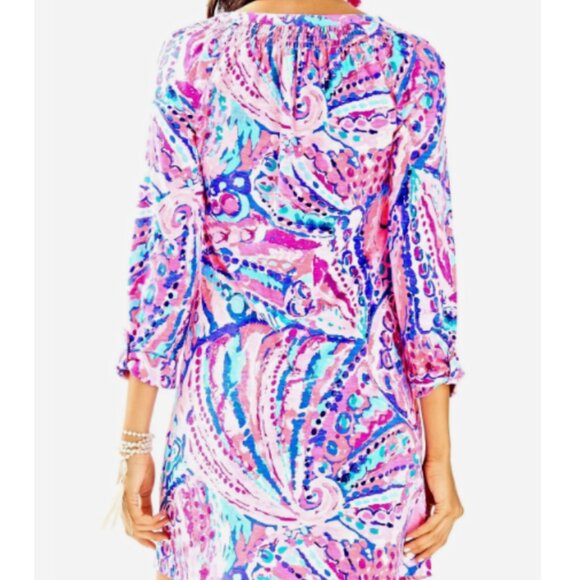 Lilly Pulitzer Sleeved Essie Dress Coral Shell Out Large, EUC - Picture 6 of 12
